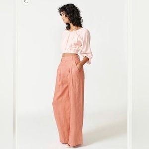 Free People Aureta Amity Pant High Waisted Pleated Wide Leg Linen Trouse…